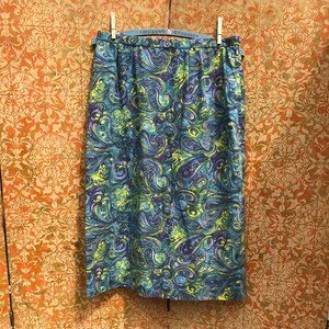 Vintage 1960s Swirl Print Pencil Skirt 60s S Skirt